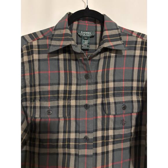 Ralph Lauren LRL Button Up Shirt Medium Petite Green Plaid Check - Picture 3 of 8